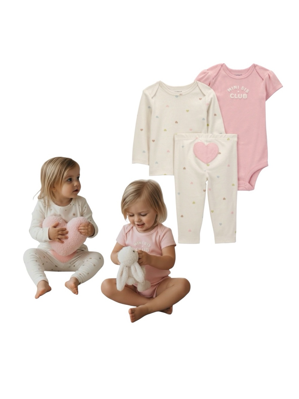 Carter's Pink & Cream Heart Print 3-Piece Bodysuit and Pant Set